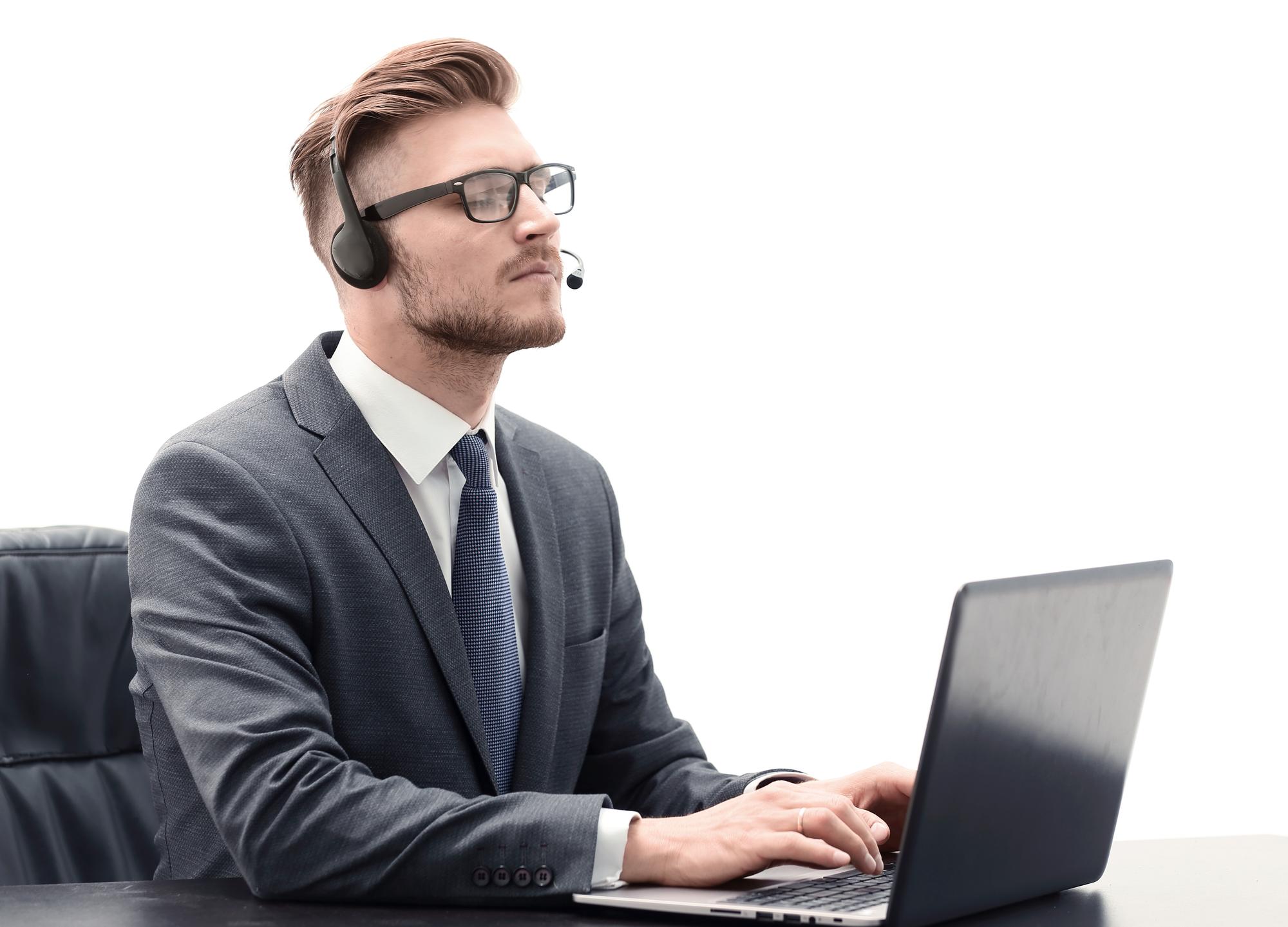 Customer service representative with headset